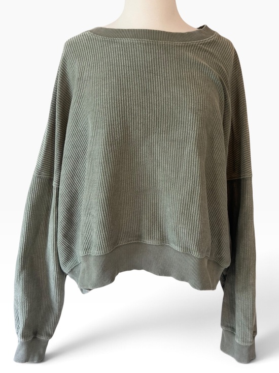 aerie Tops - Aerie New Love Corded Cropped Crew Sweatshirt - olive green